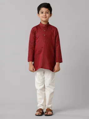 Boys Cotton Full Sleeves Maroon Kurta with Cream Pyjama Pant Combo FS7