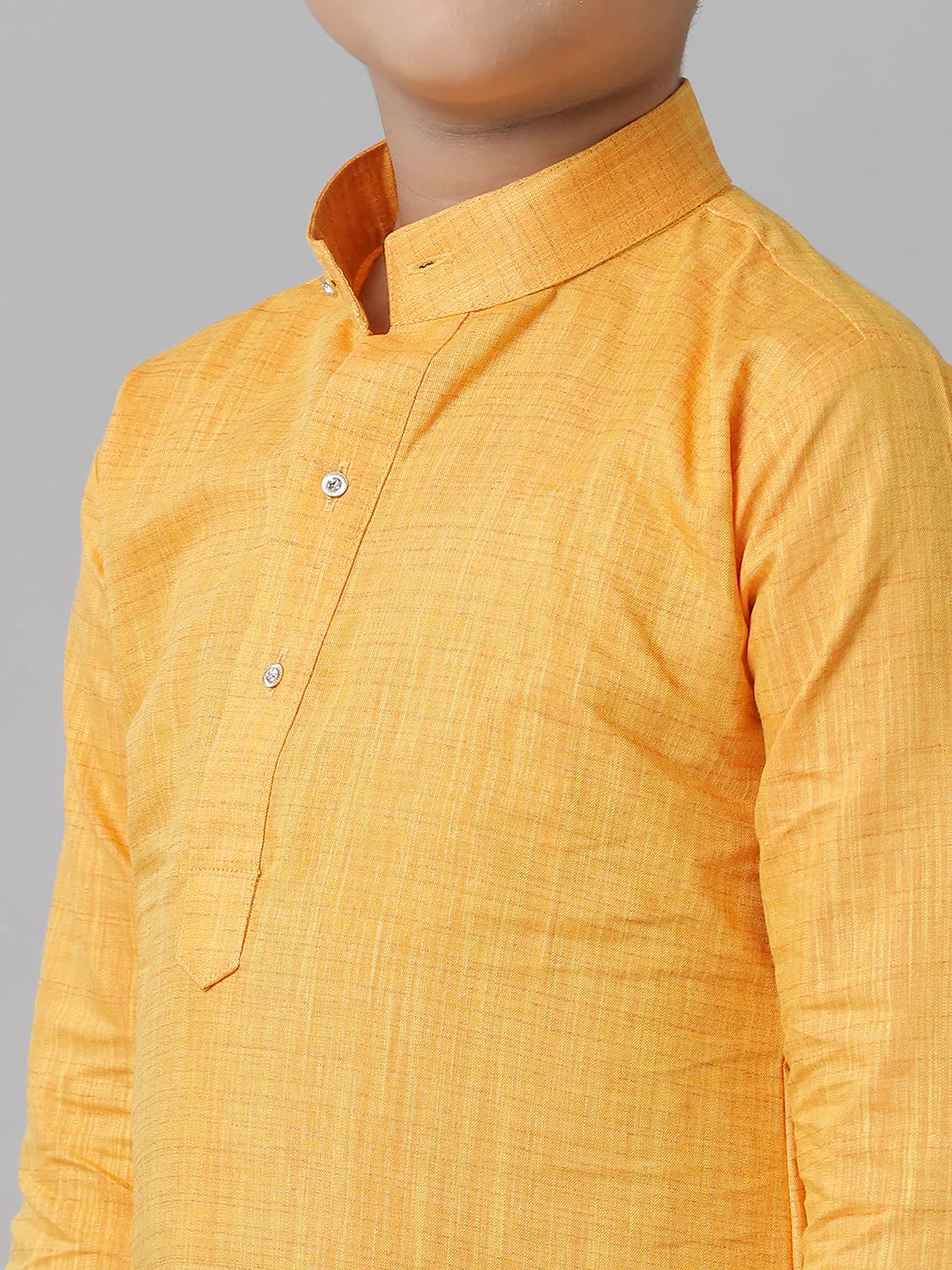 Boys Cotton Yellow Kurta with Cream Elastic Panchakacham Towel Combo FS1