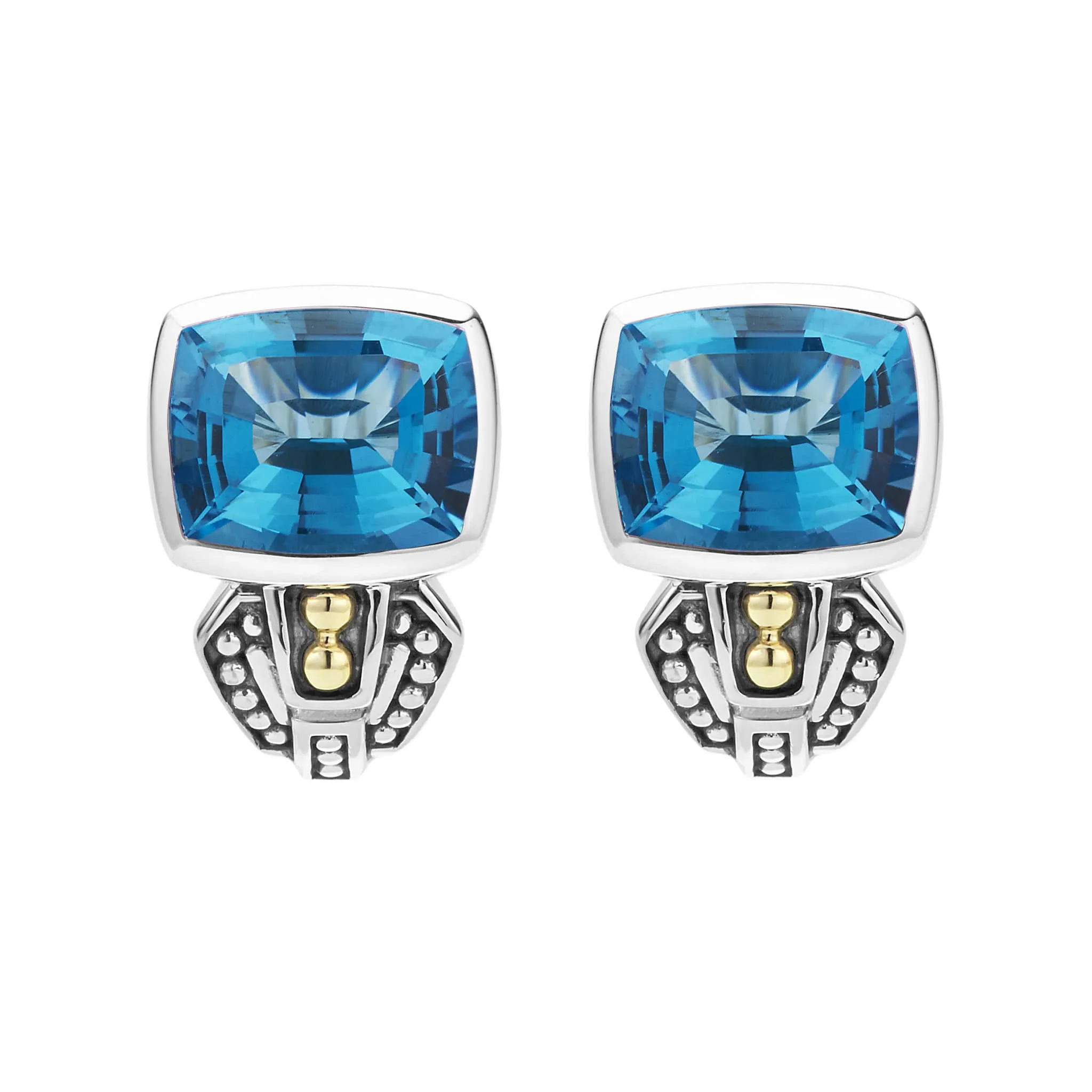 Caviar Color Bezel-Set Swiss Blue Topaz Earrings