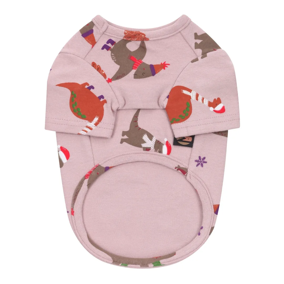 Christmas theme Dinosaur T Shirt - Pink