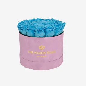 Classic Light Pink Suede Box | Light Blue Roses