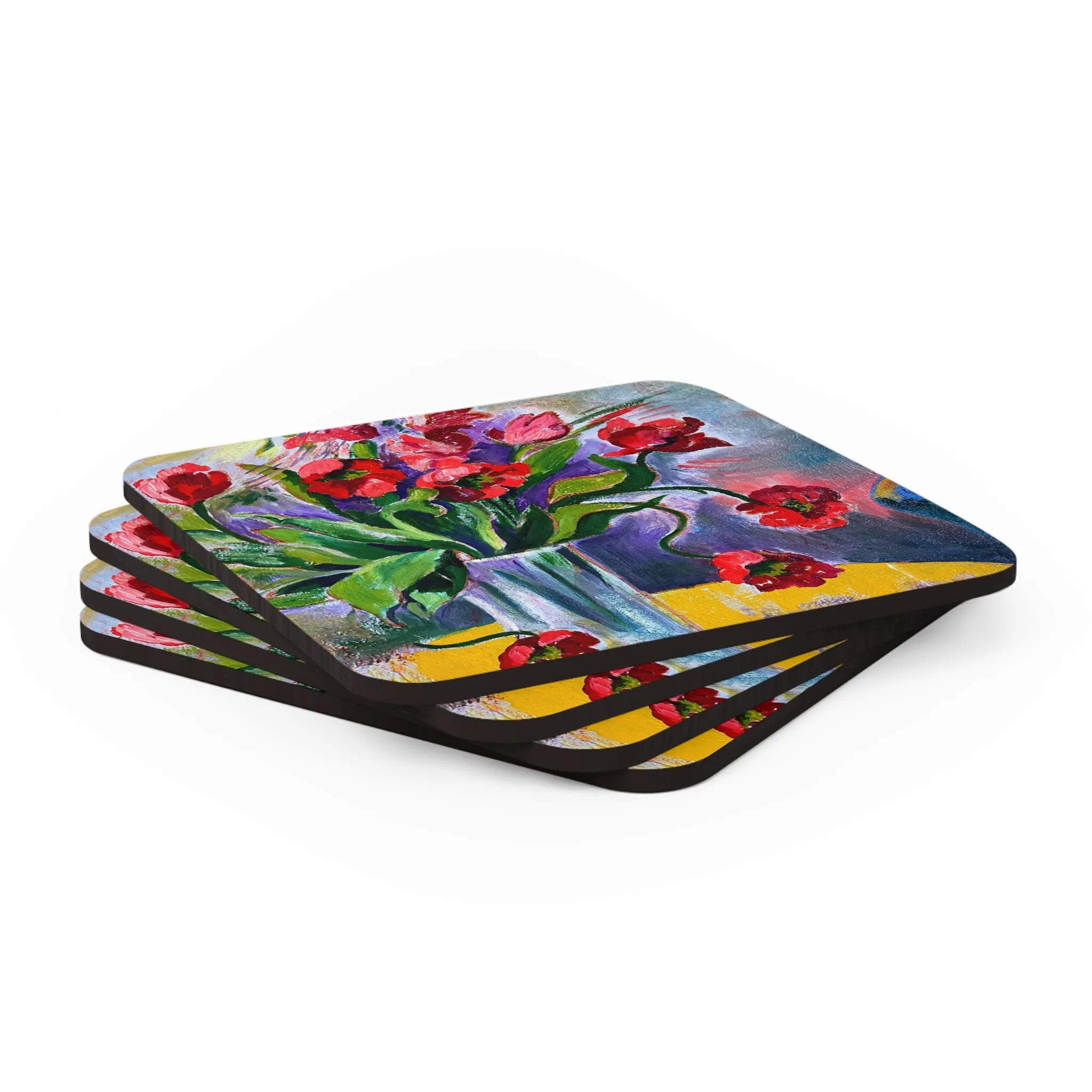 Corkwood Coaster Set - Poppy Party