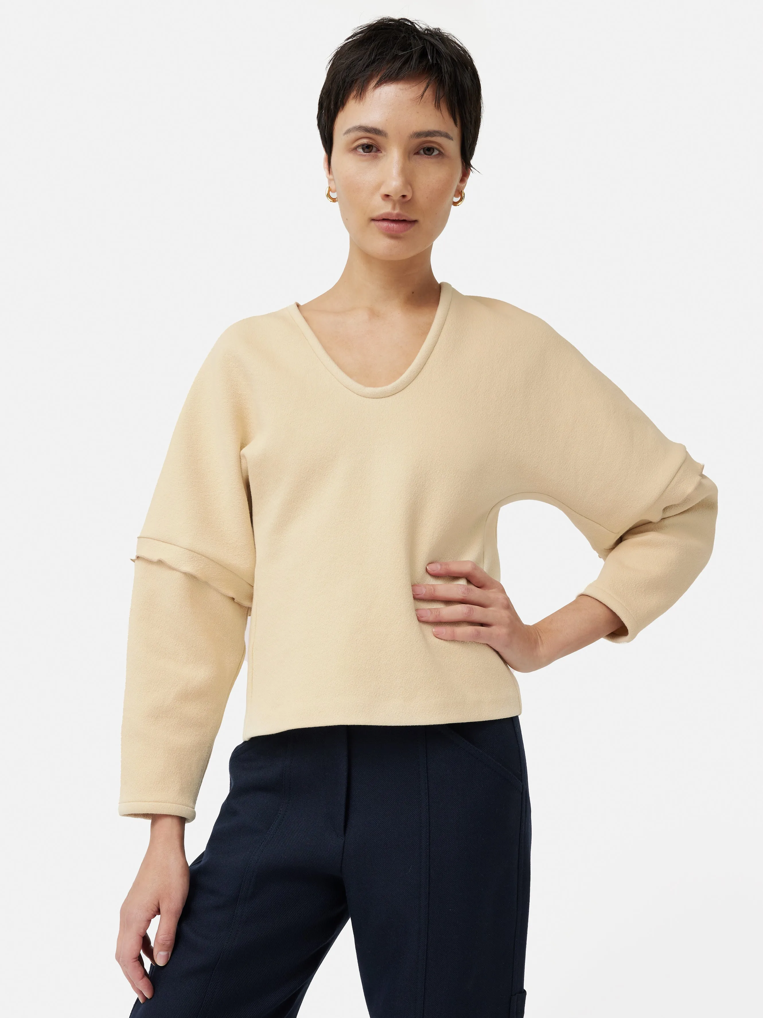 Crepe Ponte Scoop Top | Cream