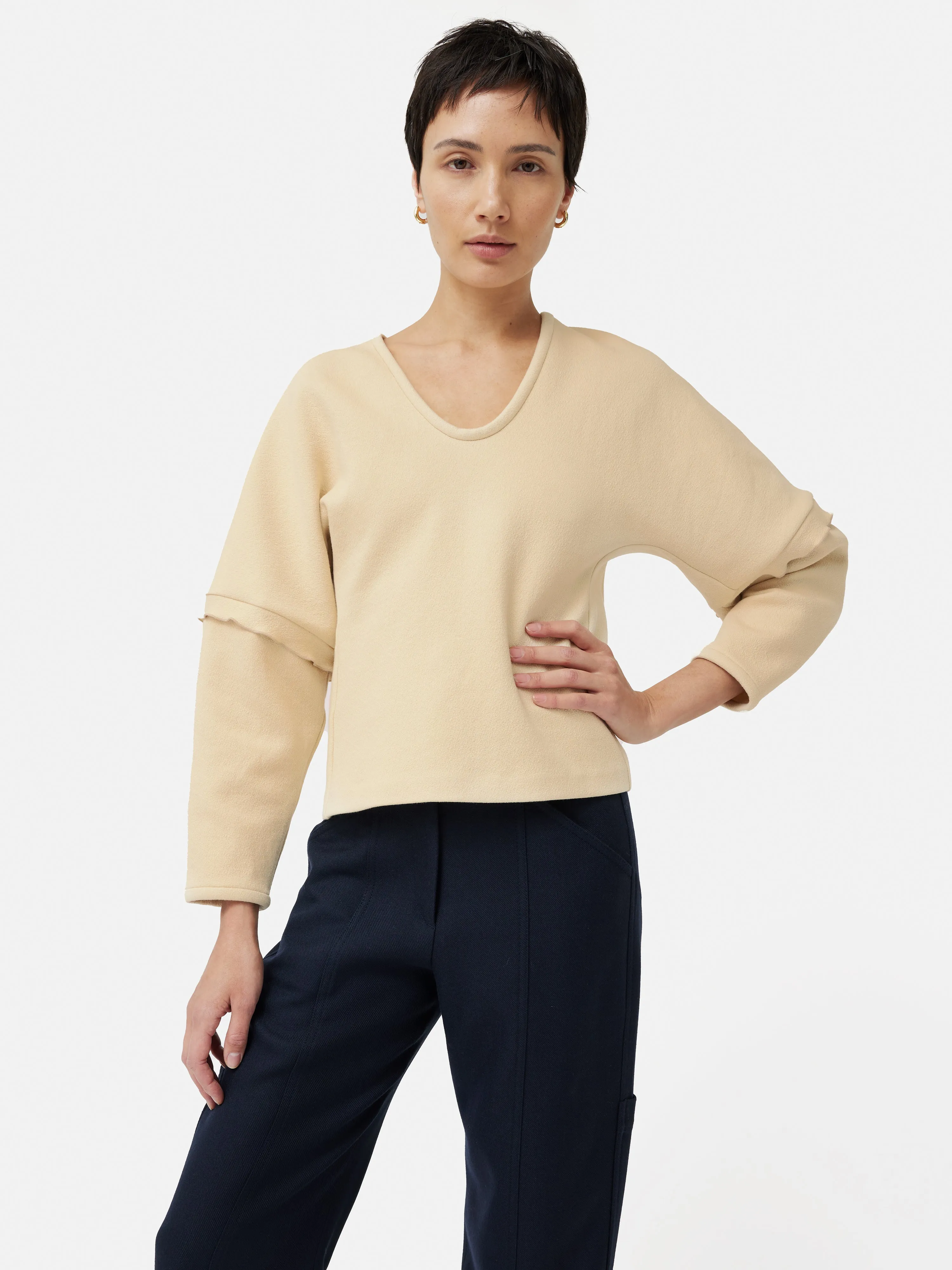 Crepe Ponte Scoop Top | Cream