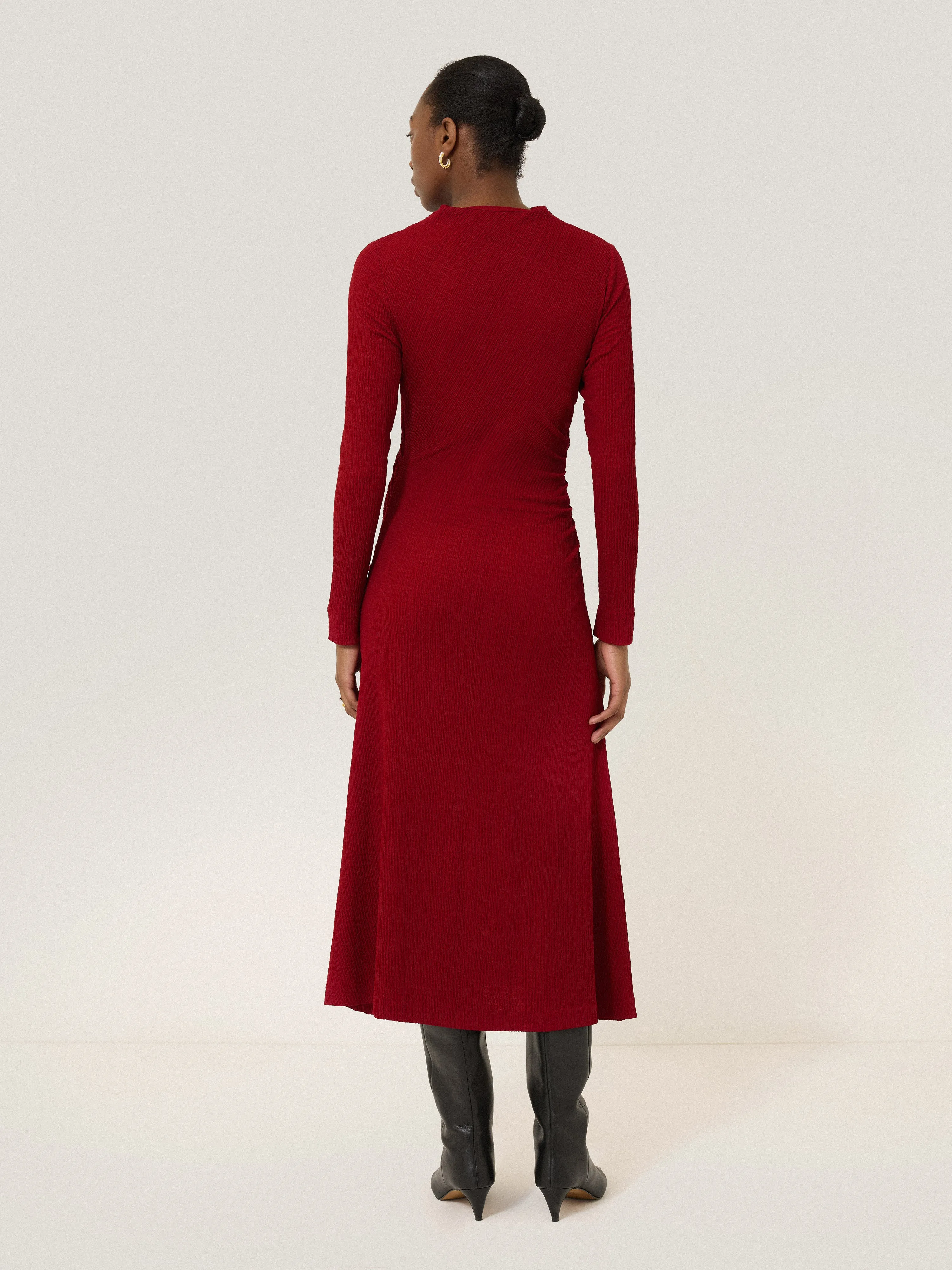 Crinkle Ruched Jersey Dress | Red