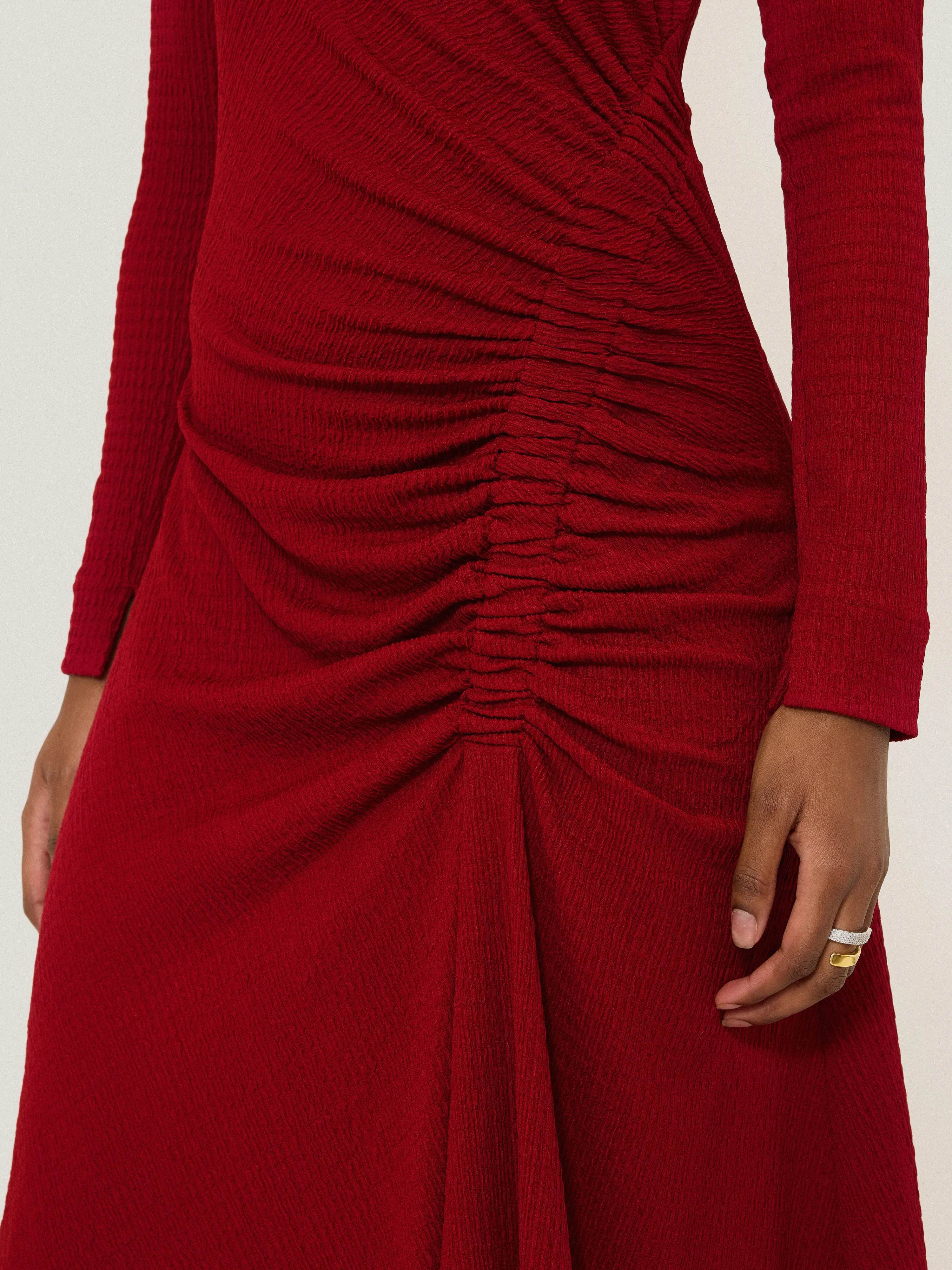 Crinkle Ruched Jersey Dress | Red