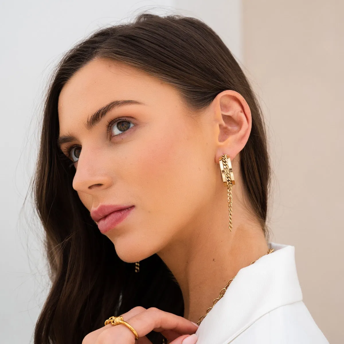 Cuban Conveyor Dangle Earrings - Gold