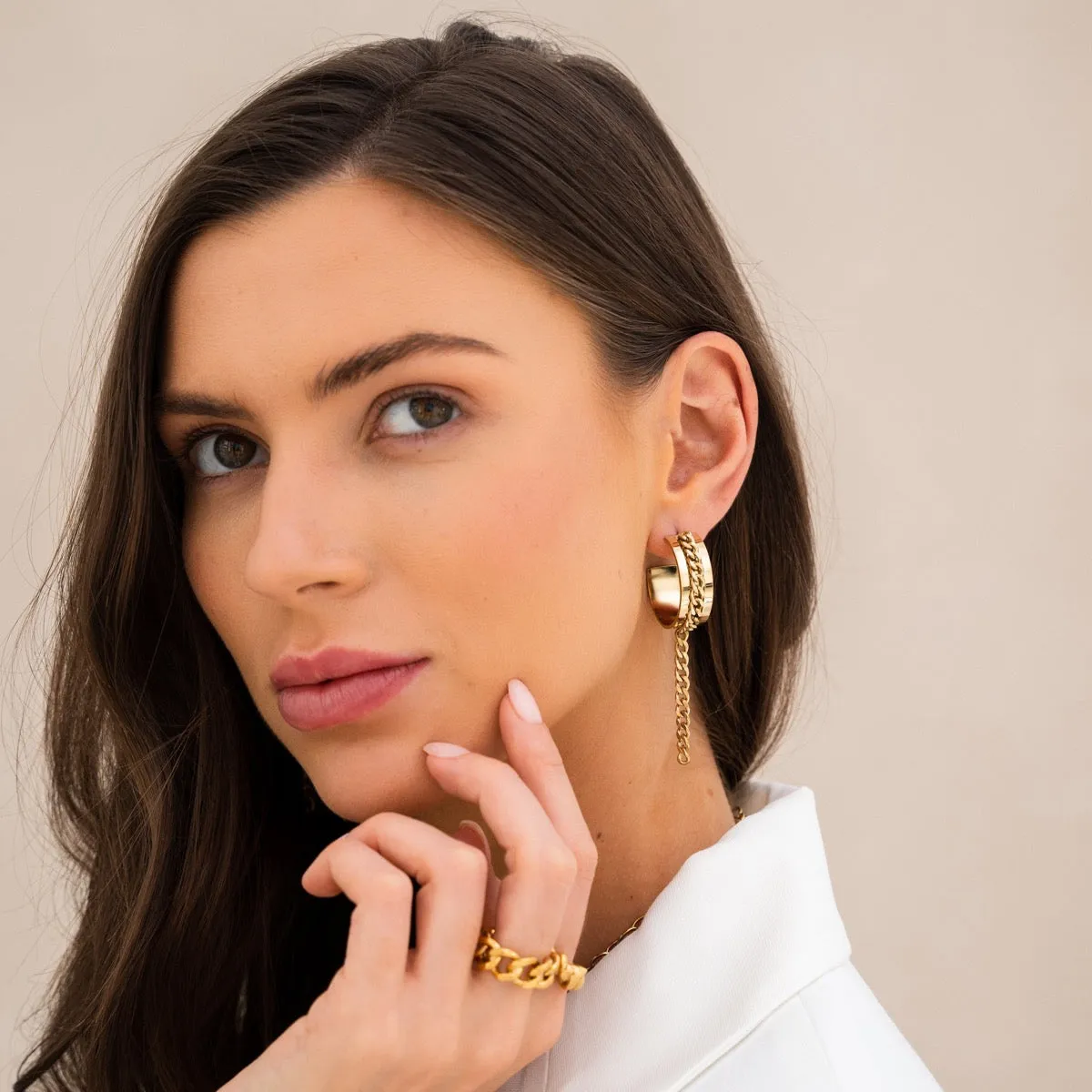 Cuban Conveyor Dangle Earrings - Gold