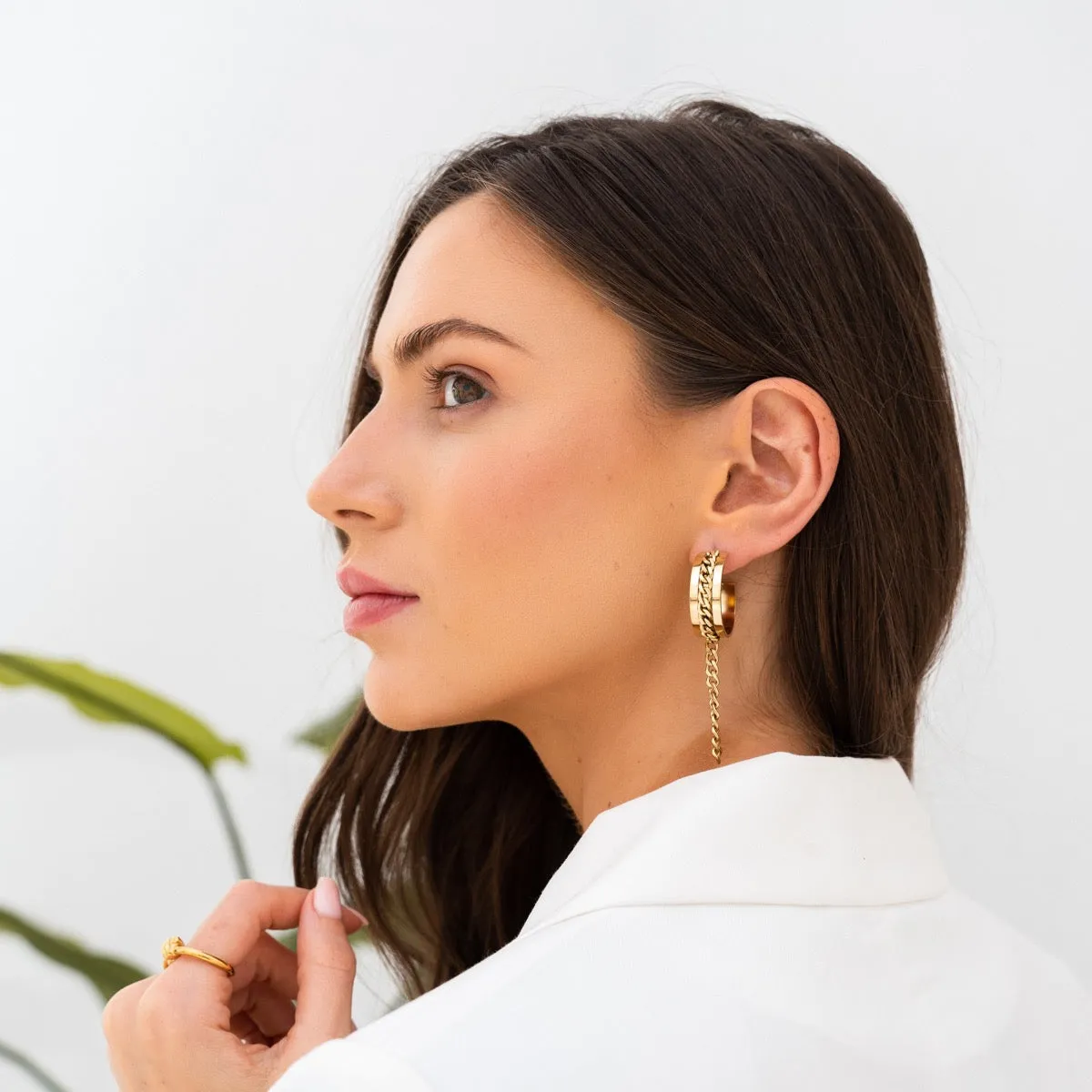 Cuban Conveyor Dangle Earrings - Gold