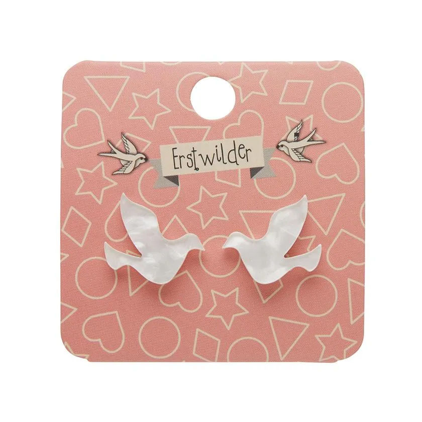 Dove Ripple Resin Stud Earrings - White