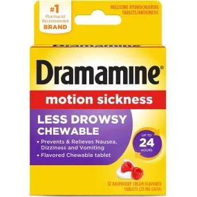 Dramamine Chewable Less Drowsy Raspberry Cream Motion Sickness Relief