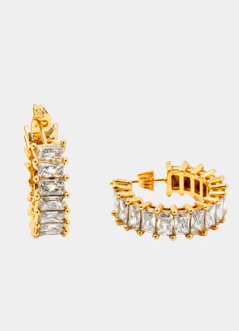 Earrings | Crystal Hoop Baguette | Zircon | 18K Gold Plated