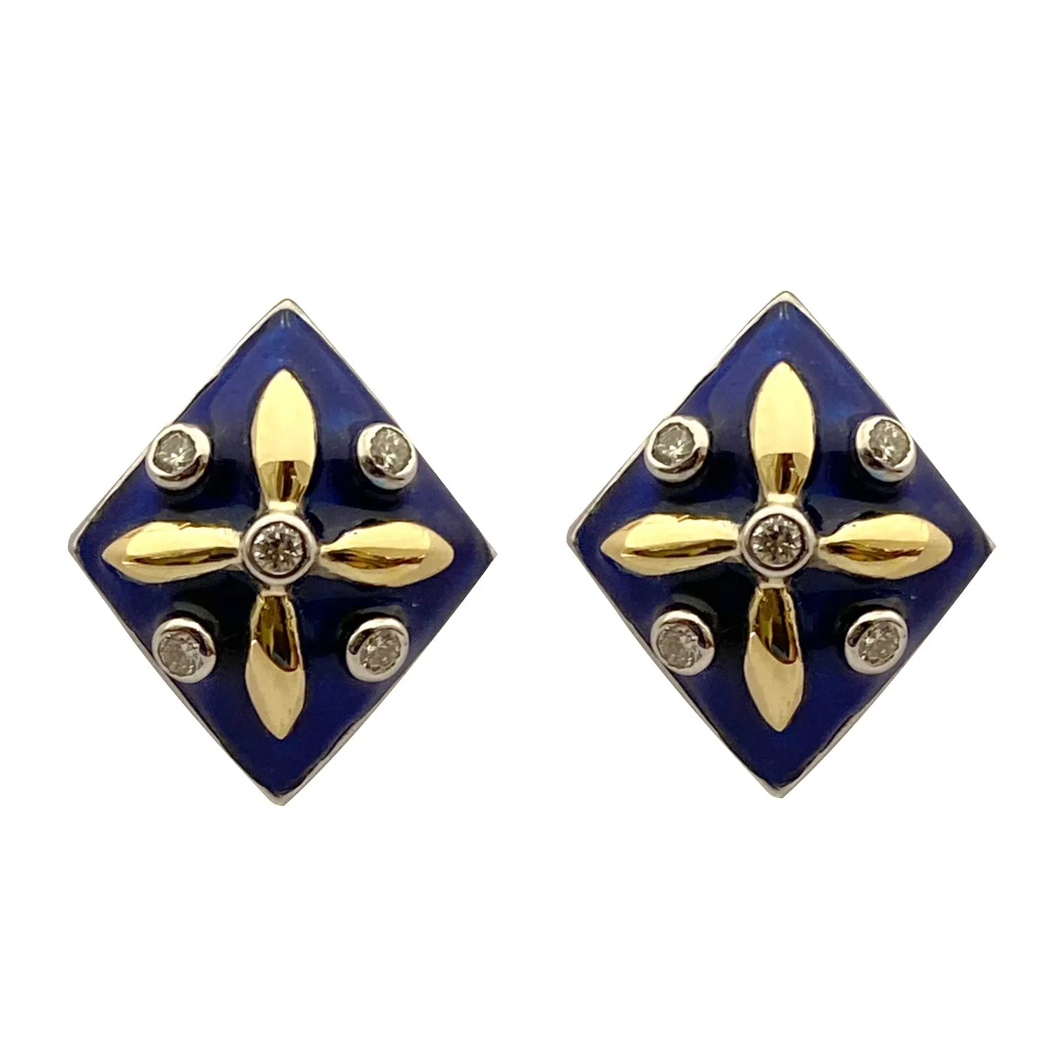 Earrings - Diamond with Enamel in Silver and Gold