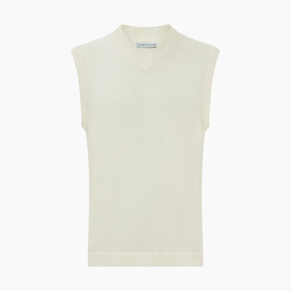 Ecru Fine Merino V-Neck Vest