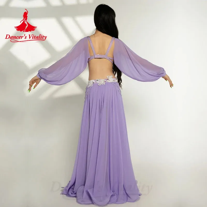 elly Dance Clothes Suit for Women Oriental Dance Outfit Bra long Skirt Sleeves 3pcs Customzied Adult Belly Dancing Popsong Set