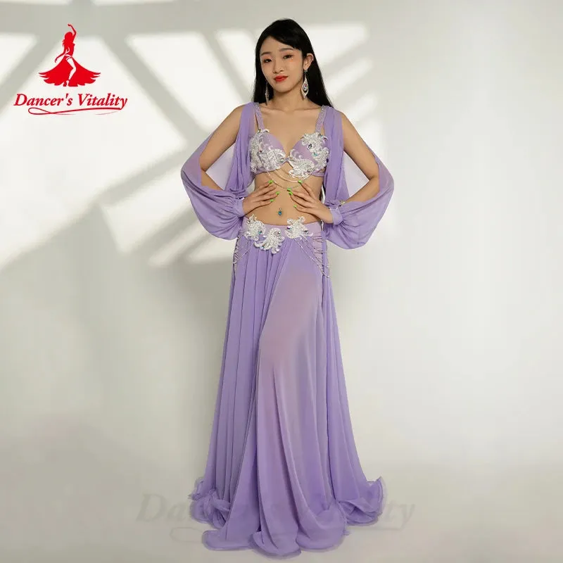 elly Dance Clothes Suit for Women Oriental Dance Outfit Bra long Skirt Sleeves 3pcs Customzied Adult Belly Dancing Popsong Set