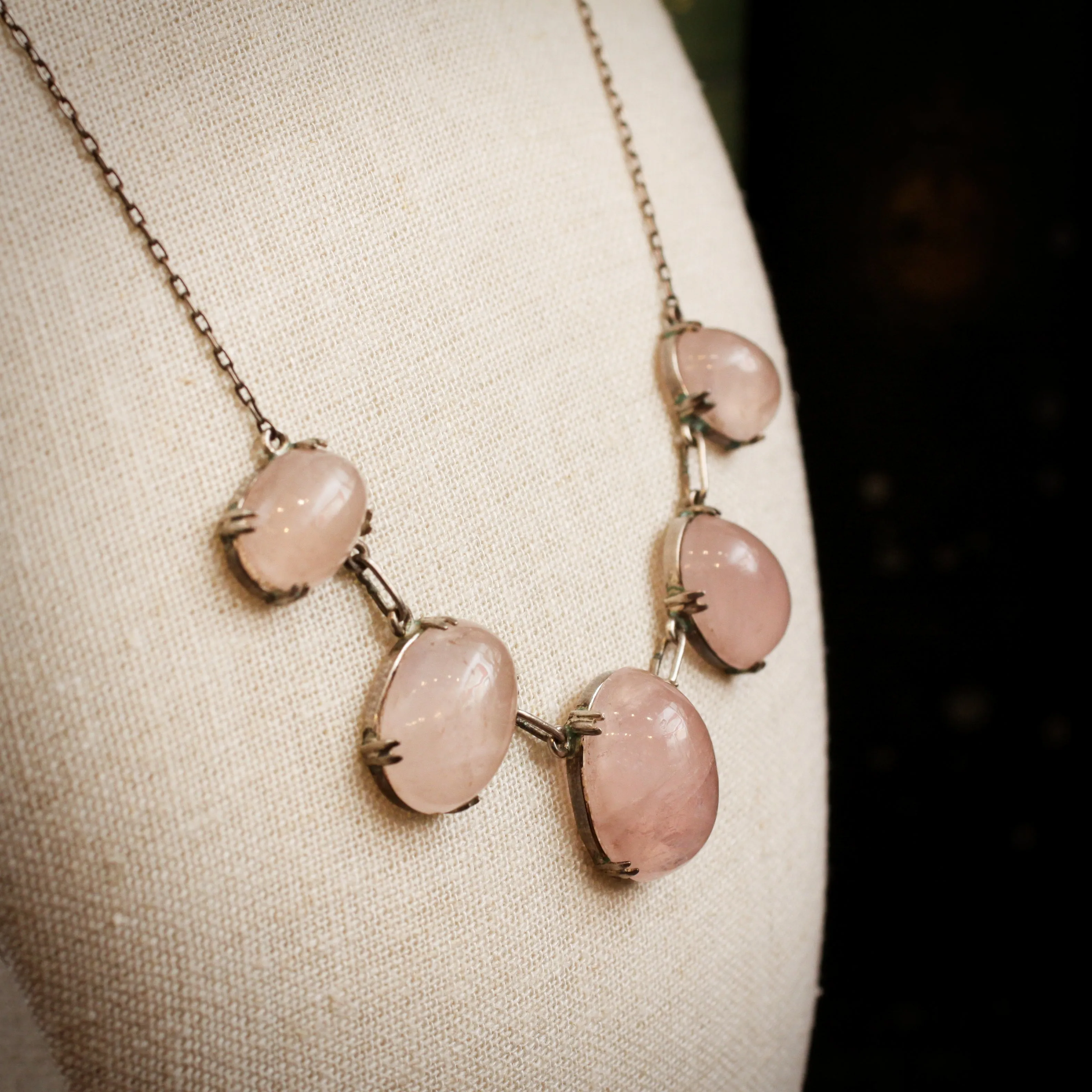 Ethereal Arts and Crafts Rose Quartz Necklace