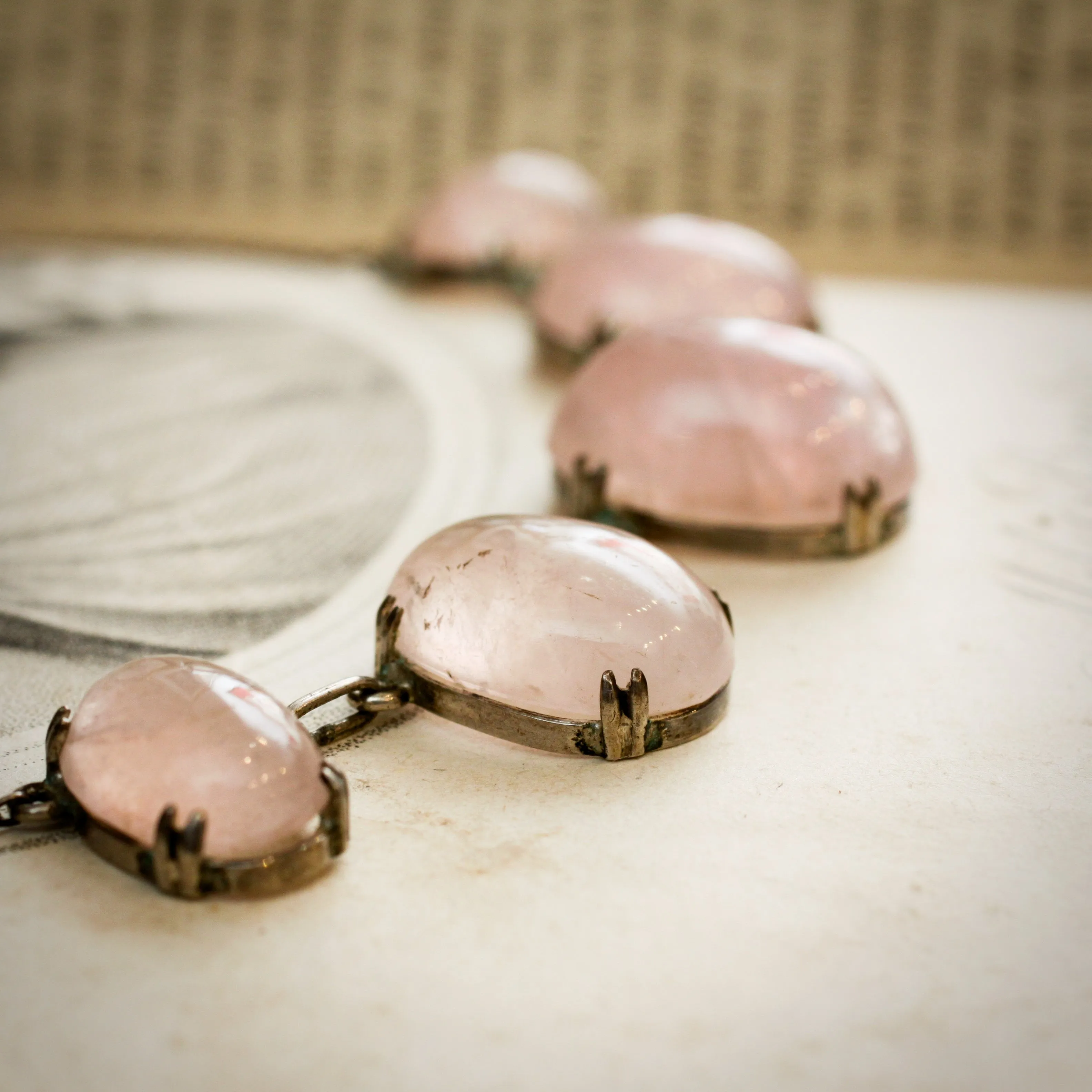 Ethereal Arts and Crafts Rose Quartz Necklace