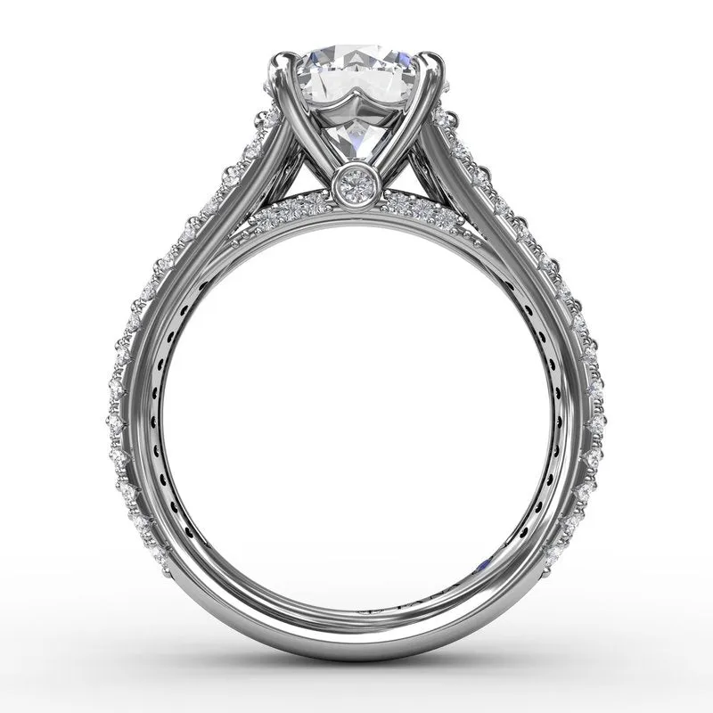 Fana Classic Round Diamond Solitaire Engagement Ring With Triple-Row Diamond Shank S4048