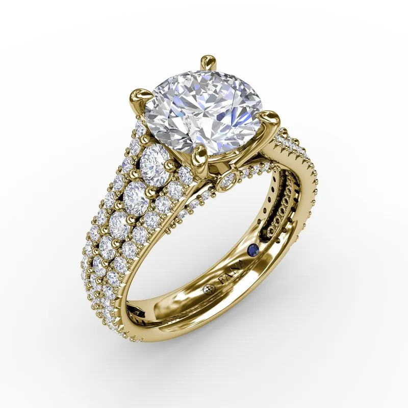 Fana Classic Round Diamond Solitaire Engagement Ring With Triple-Row Diamond Shank S4048