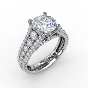 Fana Classic Round Diamond Solitaire Engagement Ring With Triple-Row Diamond Shank S4048