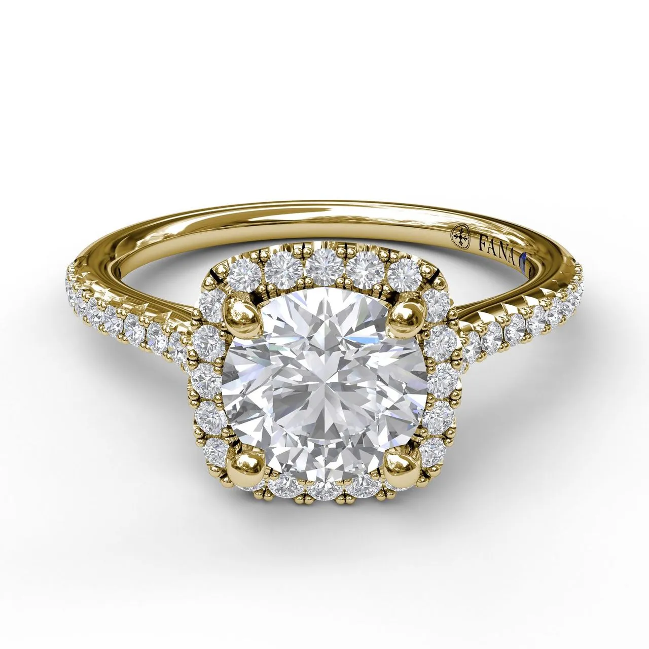 Fana Delicate Cushion Halo Engagement Ring With Pave Shank 3790