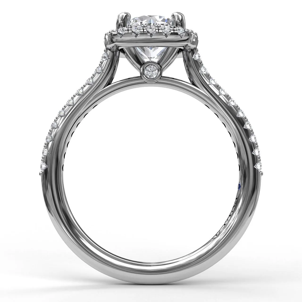 Fana Delicate Cushion Halo Engagement Ring With Pave Shank 3790