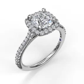 Fana Delicate Cushion Halo Engagement Ring With Pave Shank 3790