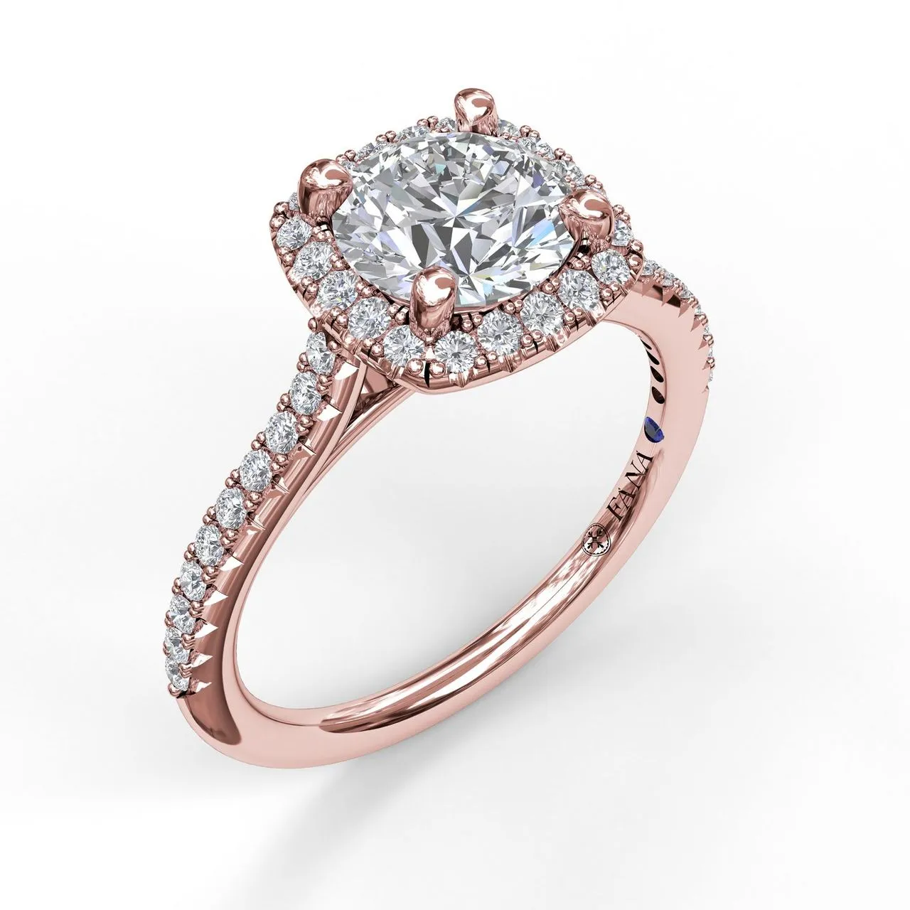 Fana Delicate Cushion Halo Engagement Ring With Pave Shank 3790