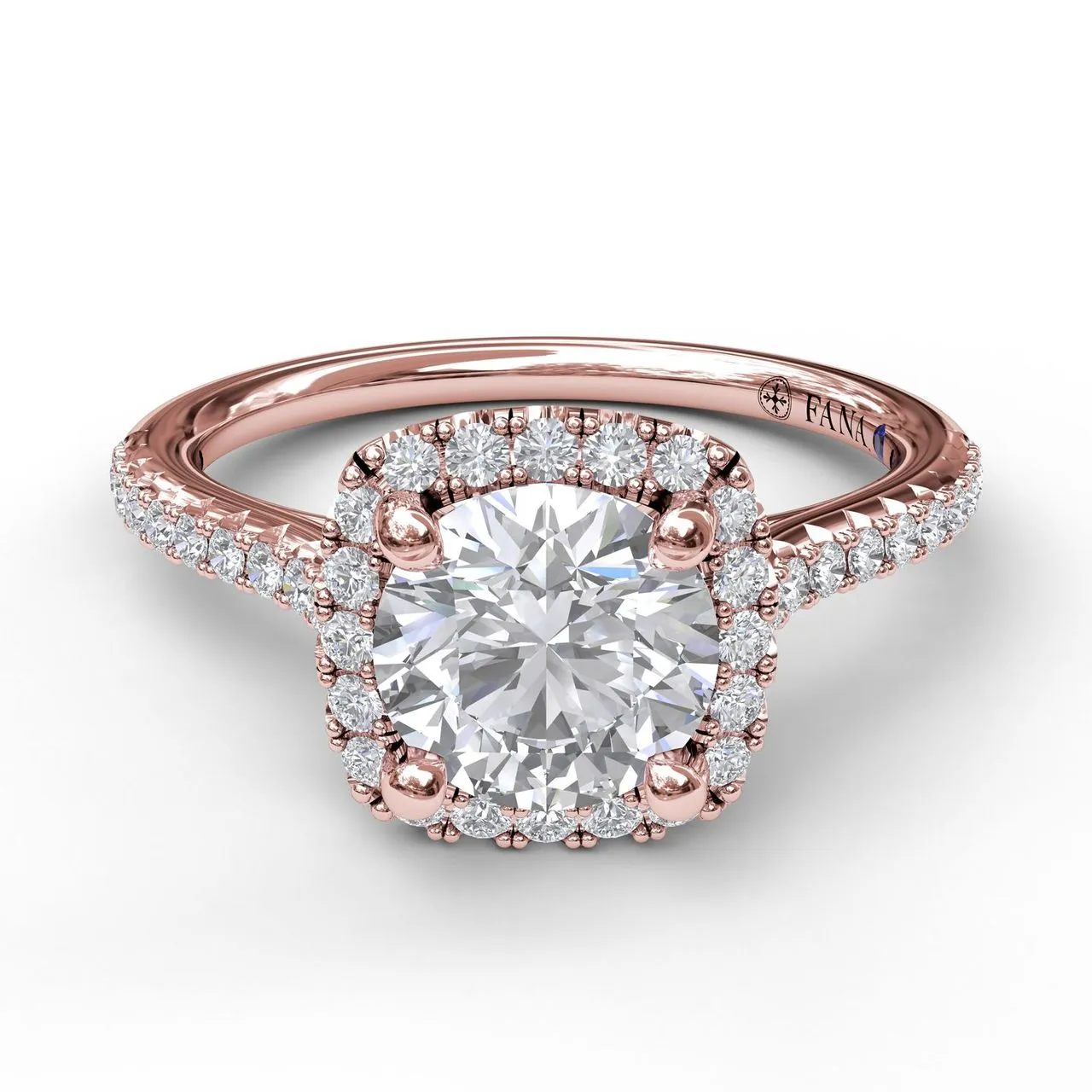 Fana Delicate Cushion Halo Engagement Ring With Pave Shank 3790