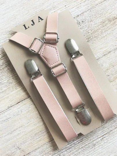 Grey Bow Tie with Blush Pink Suspender Set