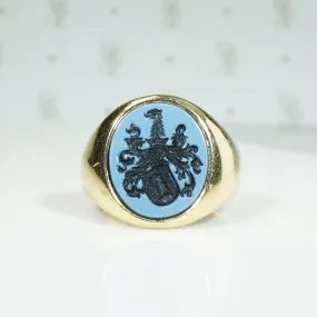 Heraldic Blazon Agate Intaglio in Gold Signet Ring