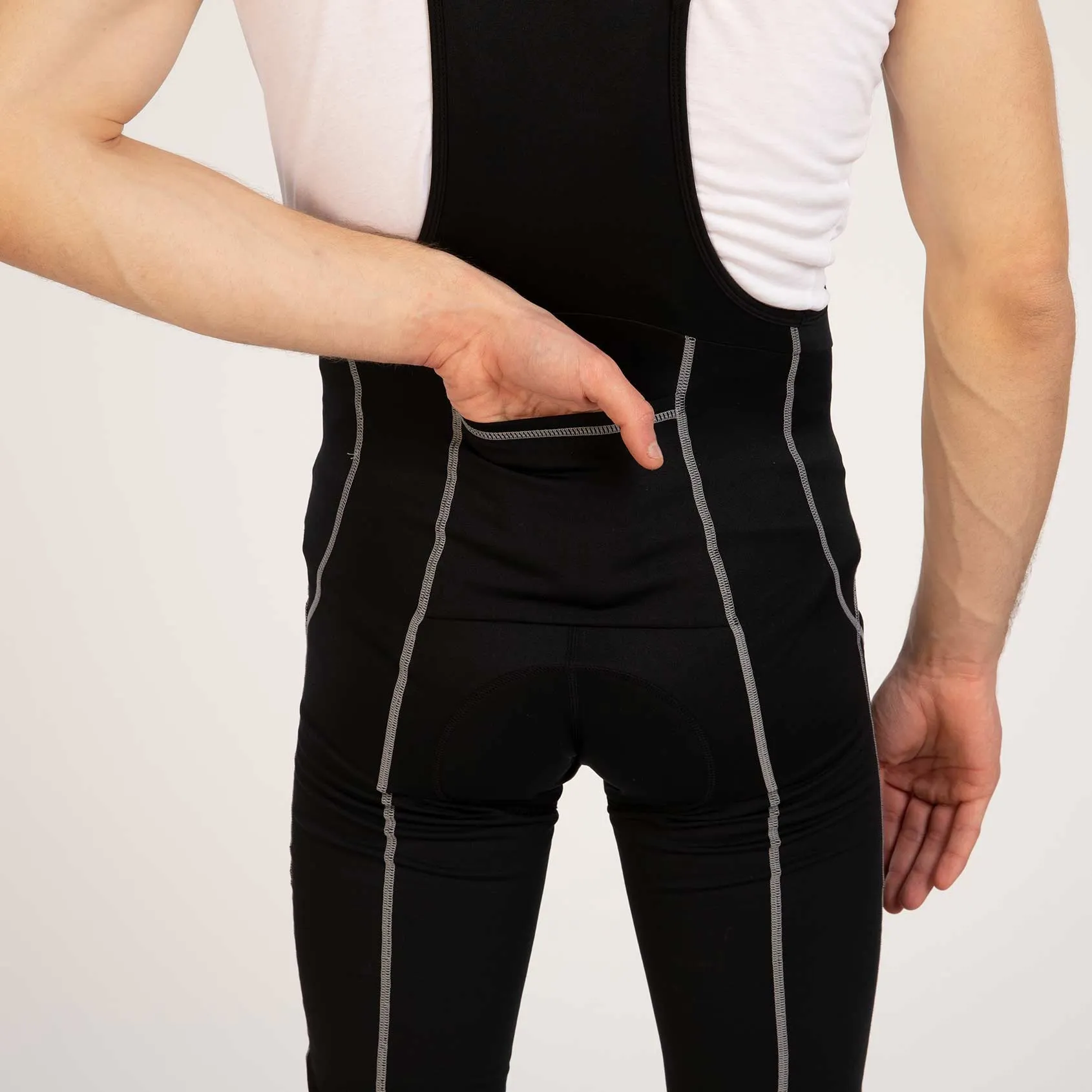 Herren Thermo Fahrradhose Lang Trägerhose Pro Schwarz-Silber Setprodukt