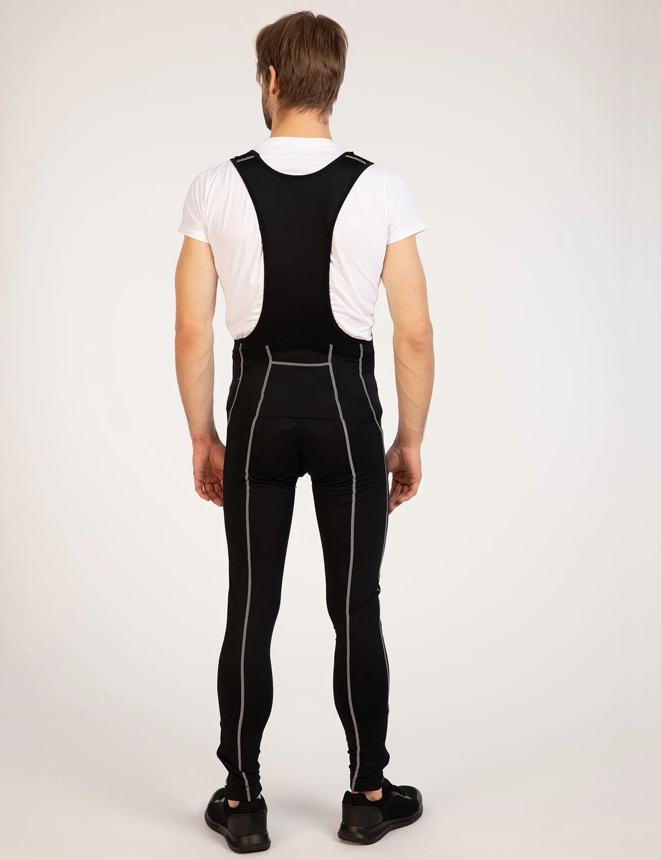 Herren Thermo Fahrradhose Lang Trägerhose Pro Schwarz-Silber Setprodukt