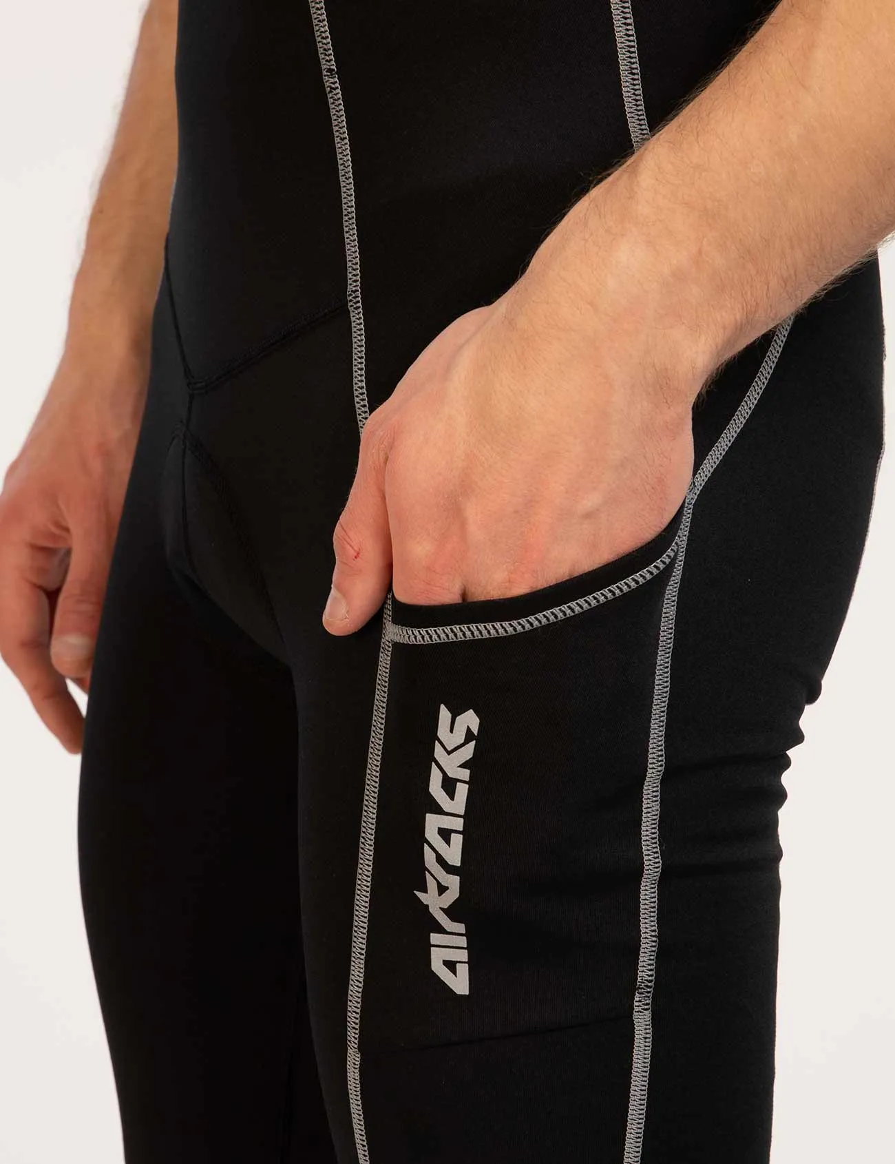 Herren Thermo Fahrradhose Lang Trägerhose Pro Schwarz-Silber Setprodukt