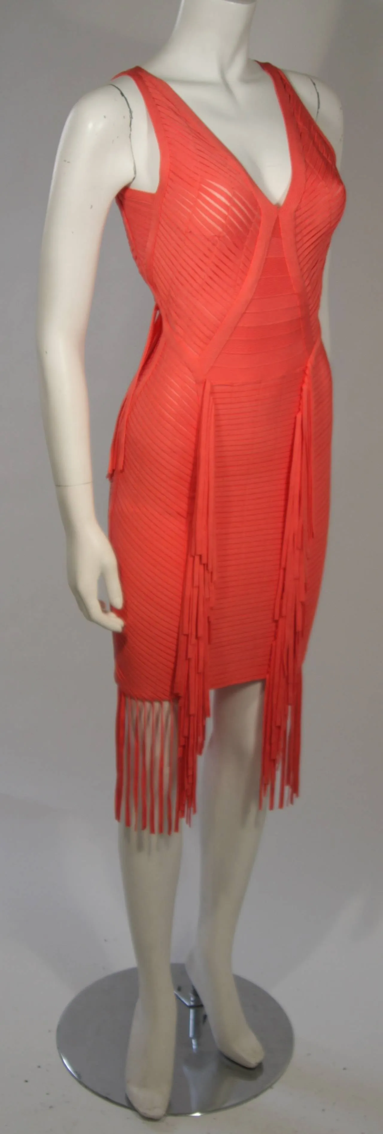 HERVE LEGER Orange Fringed Bodycon Dress Size XS