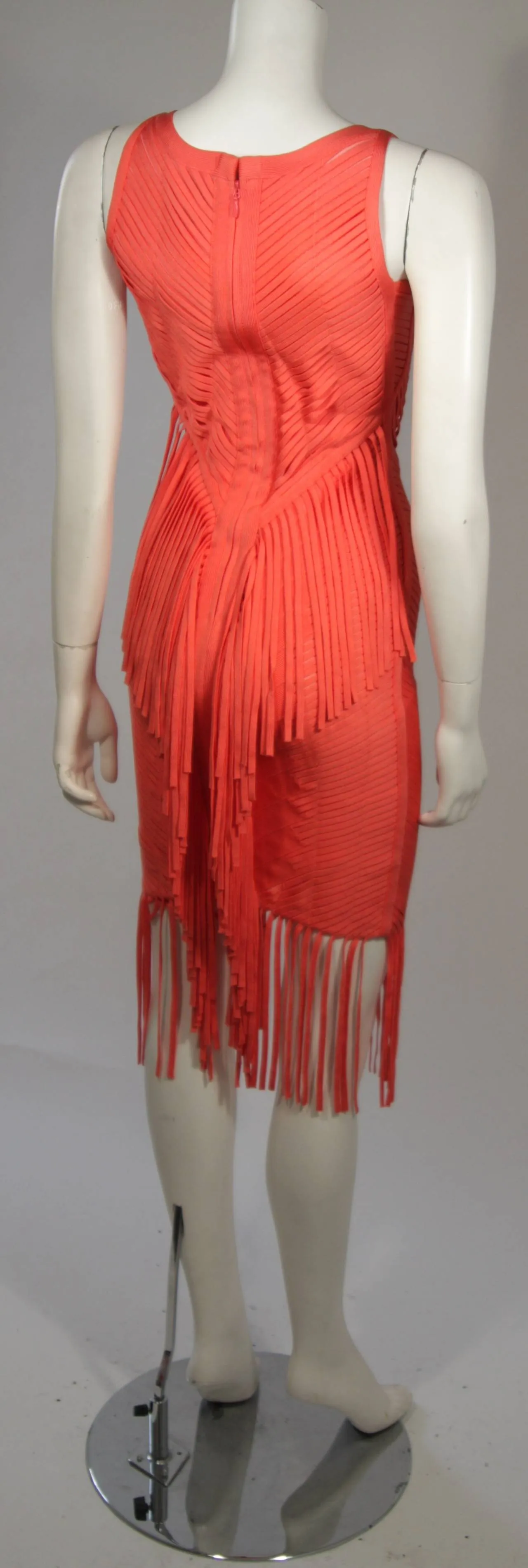 HERVE LEGER Orange Fringed Bodycon Dress Size XS