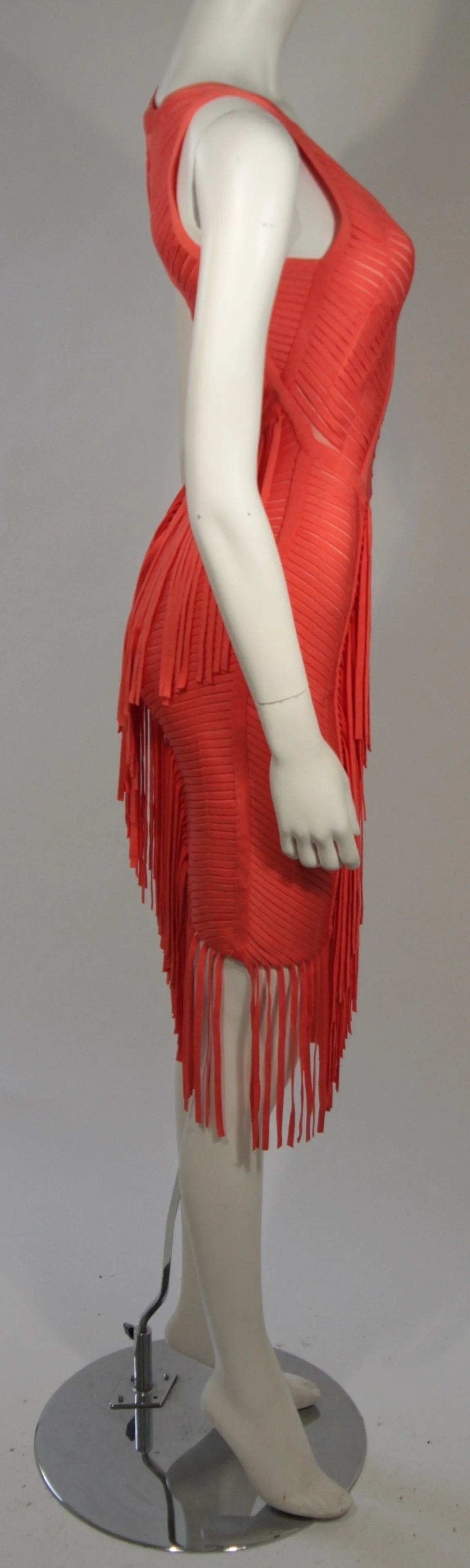 HERVE LEGER Orange Fringed Bodycon Dress Size XS