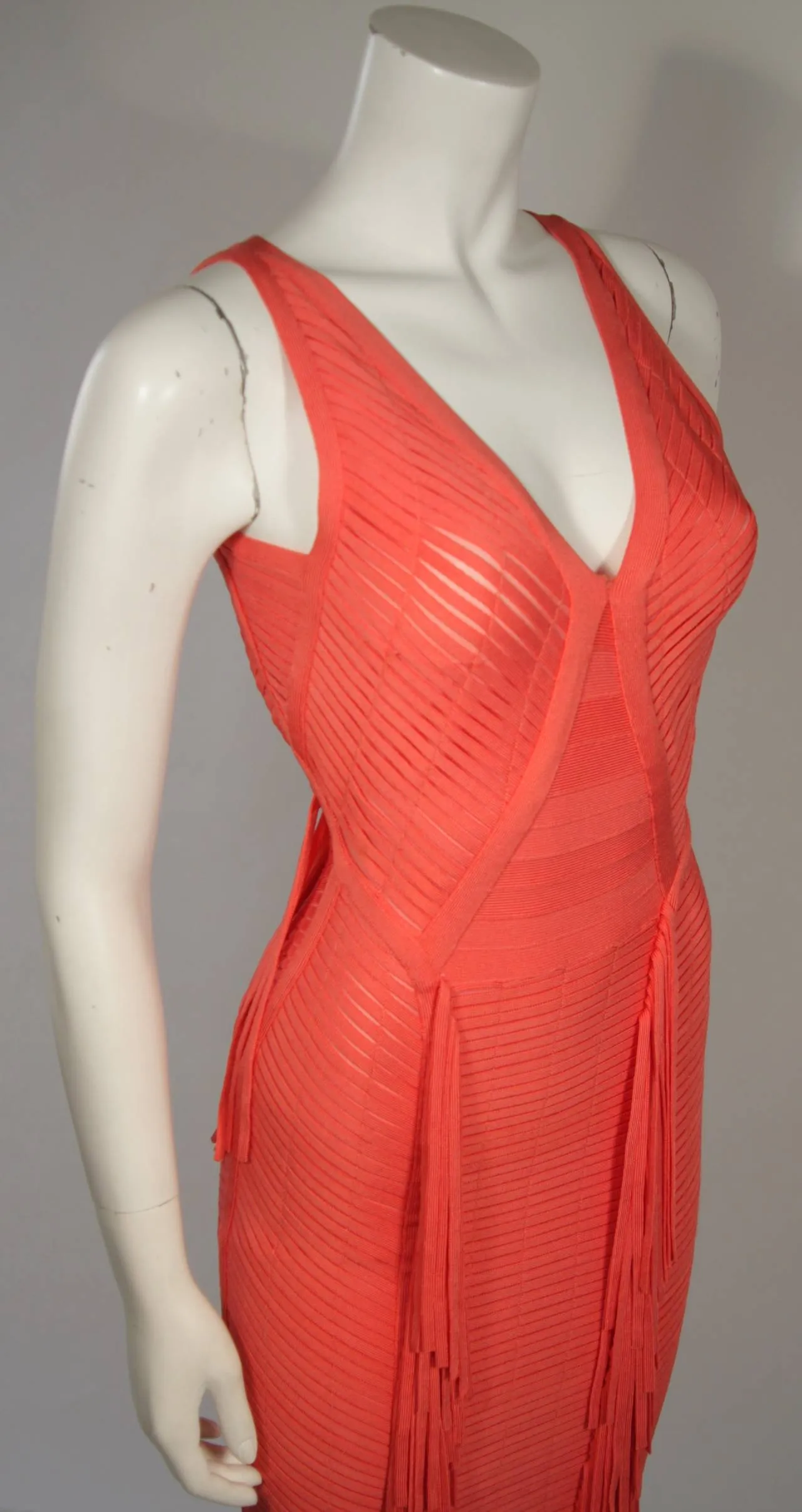 HERVE LEGER Orange Fringed Bodycon Dress Size XS