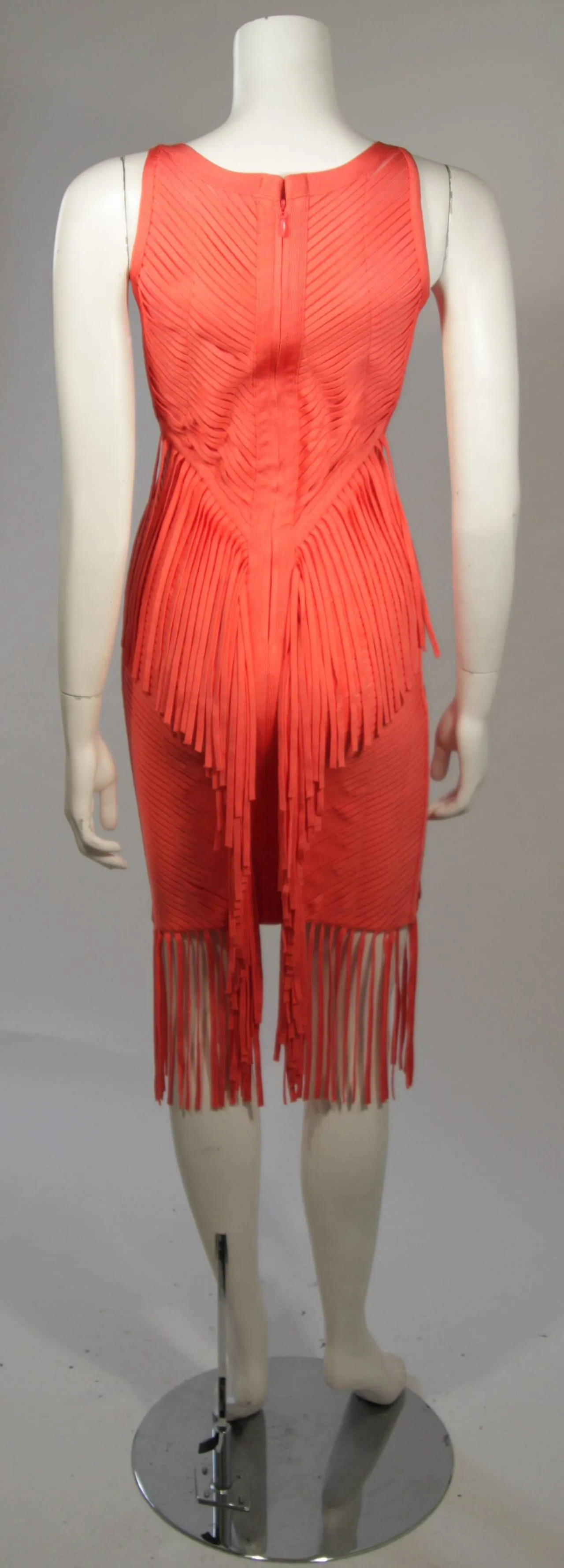 HERVE LEGER Orange Fringed Bodycon Dress Size XS