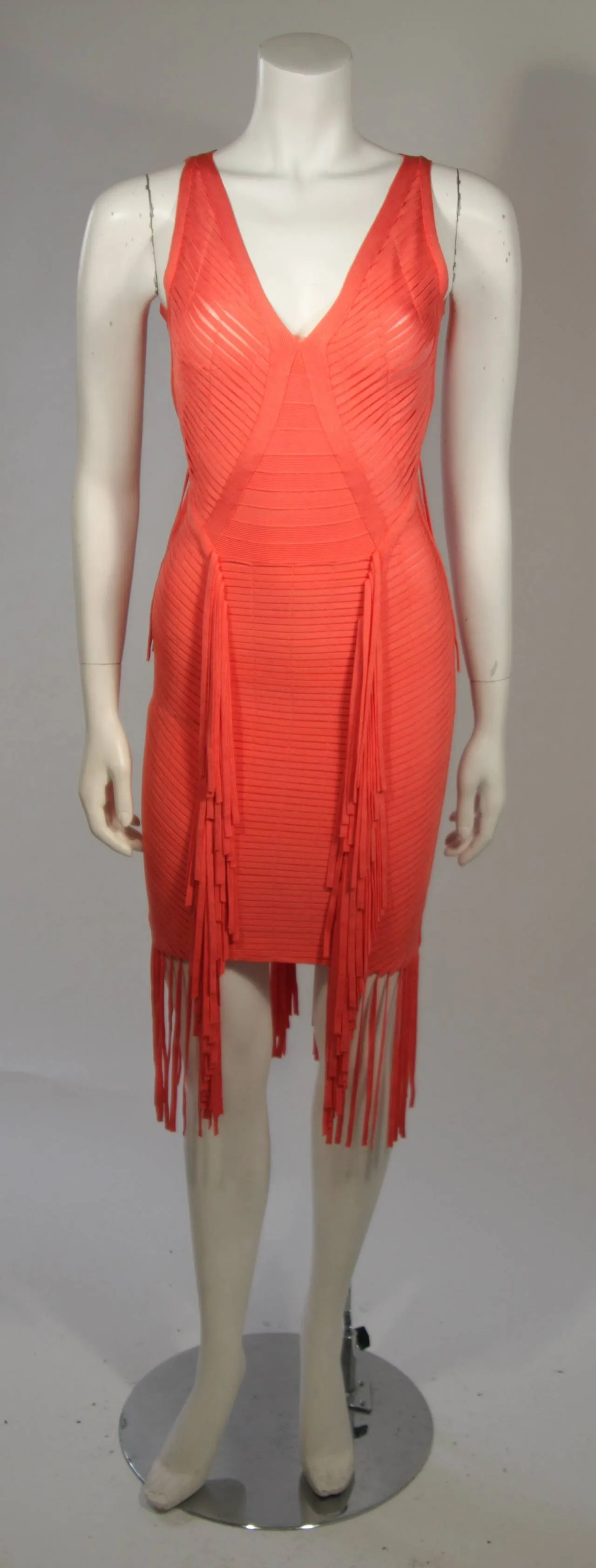 HERVE LEGER Orange Fringed Bodycon Dress Size XS