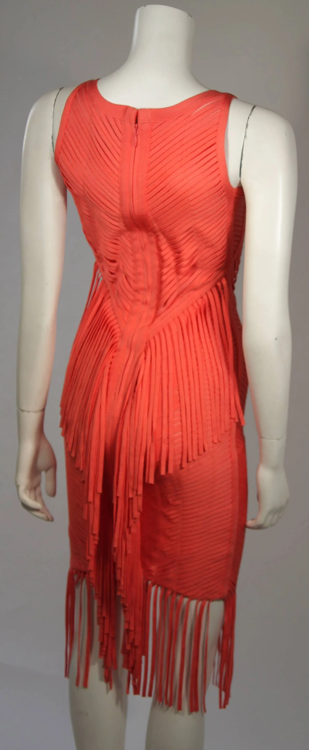 HERVE LEGER Orange Fringed Bodycon Dress Size XS