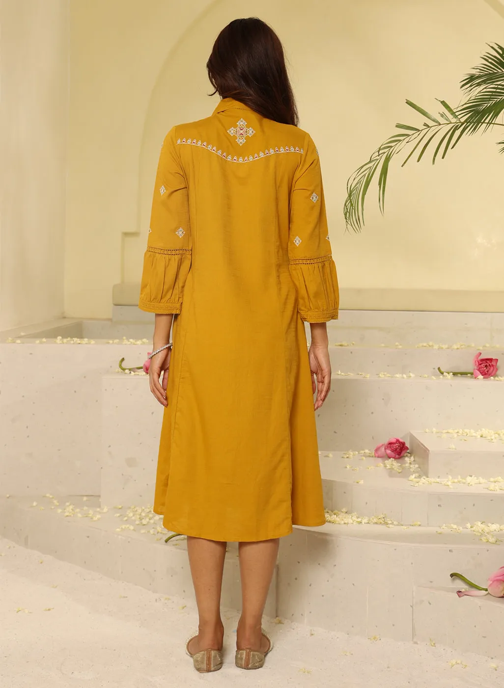 Honey Yellow Embroidered Ethnic Dress