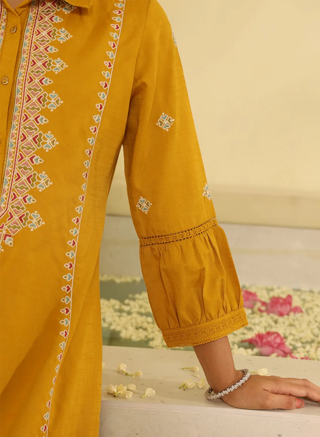 Honey Yellow Embroidered Ethnic Dress