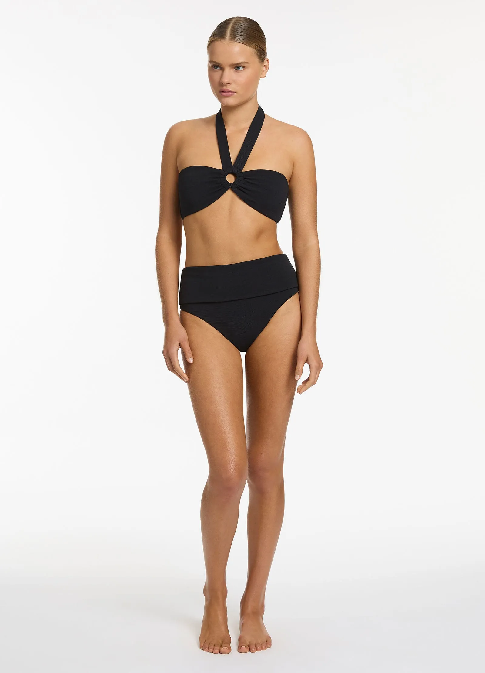 Isla Rib Bandeau Bikini Halter Top - Black