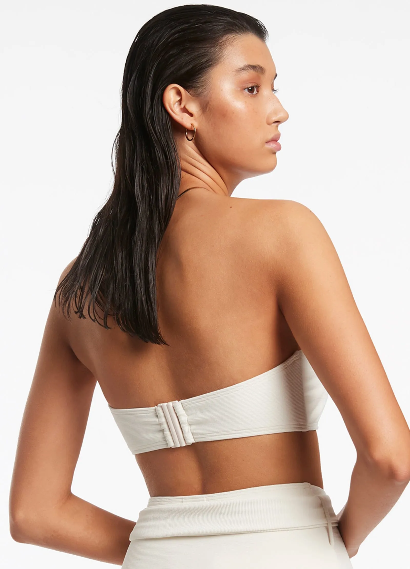 Isla Rib Minimal Bandeau Bikini Top - Cream