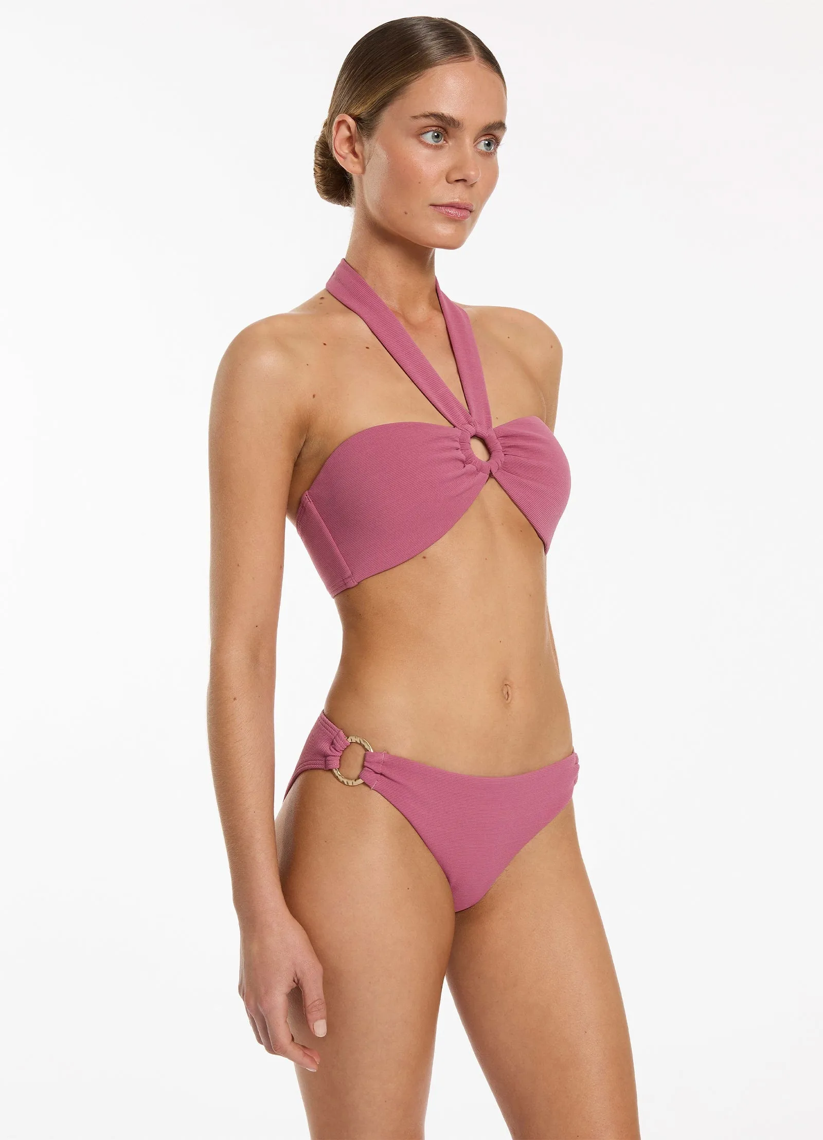 Isla Rib Trim Side Hipster Bikini Bottom - Mauve