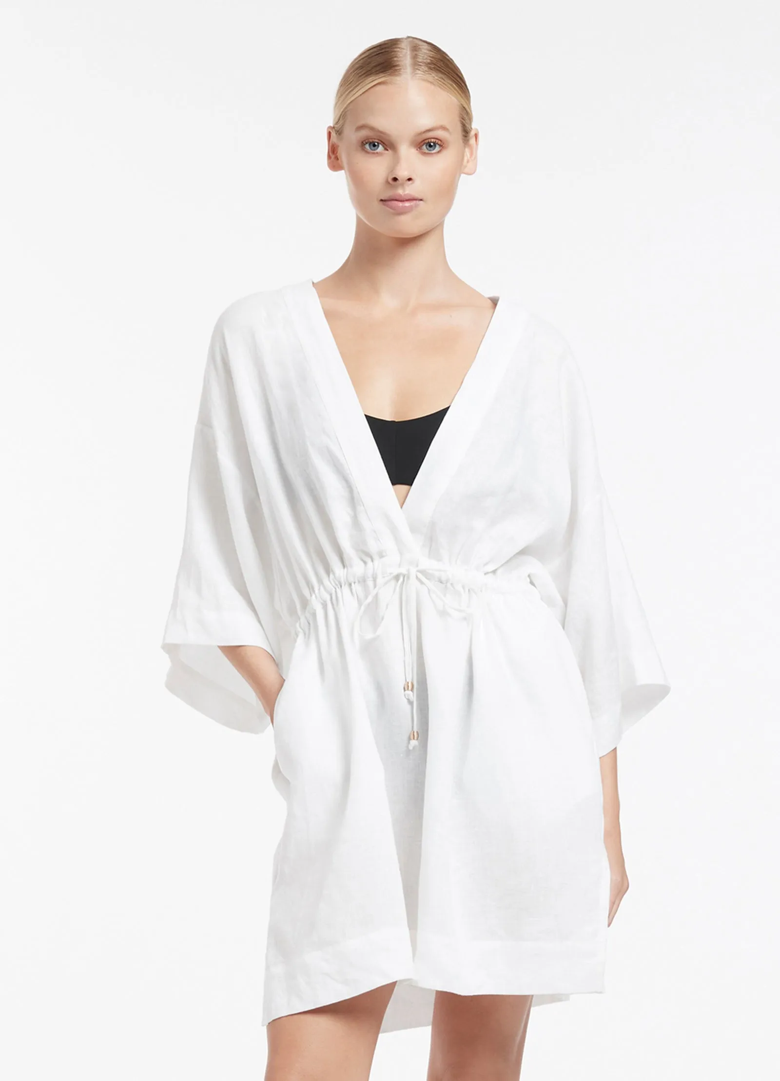 Jetset Gather Front Kaftan - White