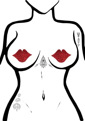 Kisses Glittering Lip Nipple Pasties in Red