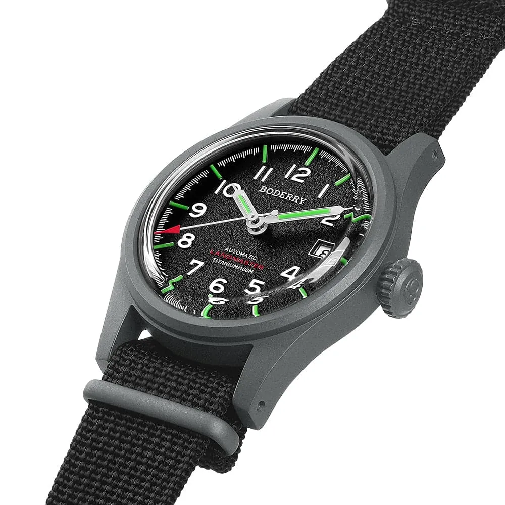 LANDMASTER - 100M Waterproof Titanium Automatic Field Watch | Black